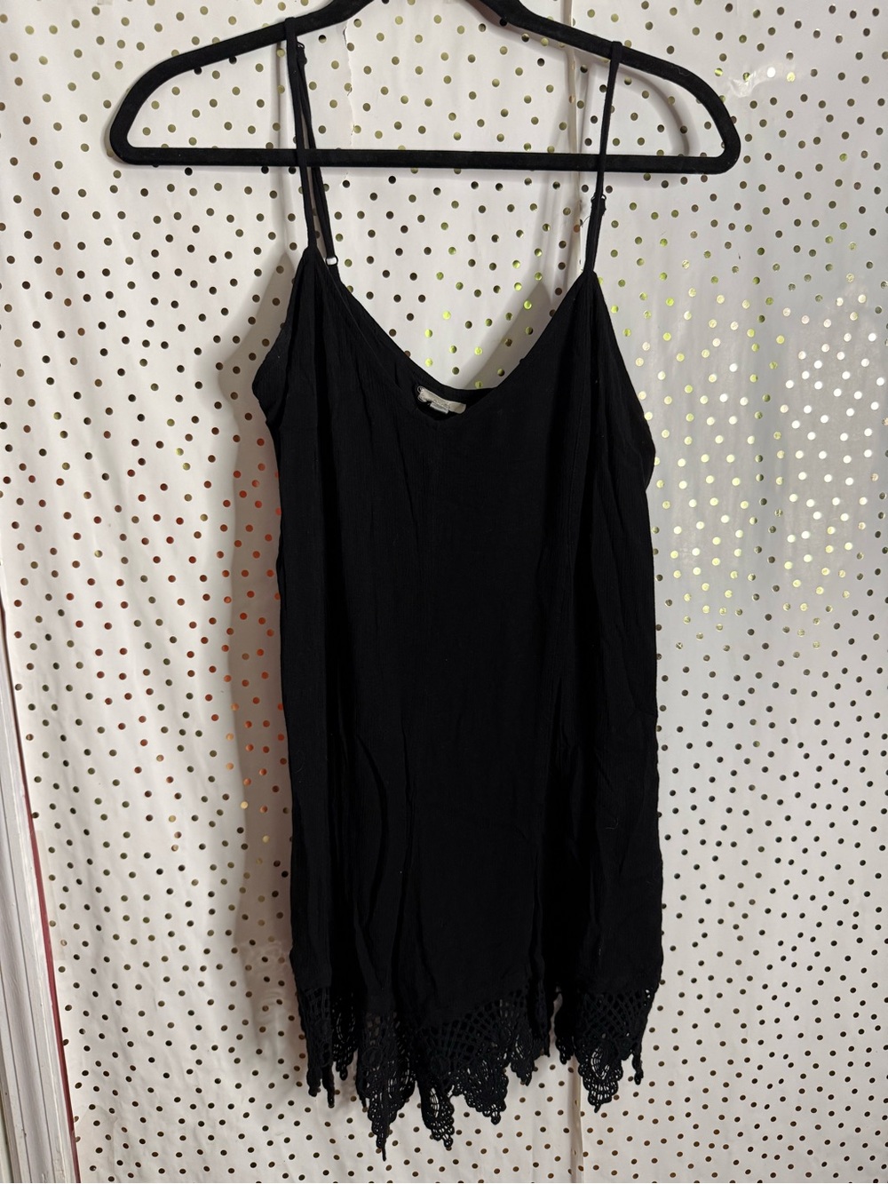 Ecote Black Crochet-Hem Spaghetti Strap Romper